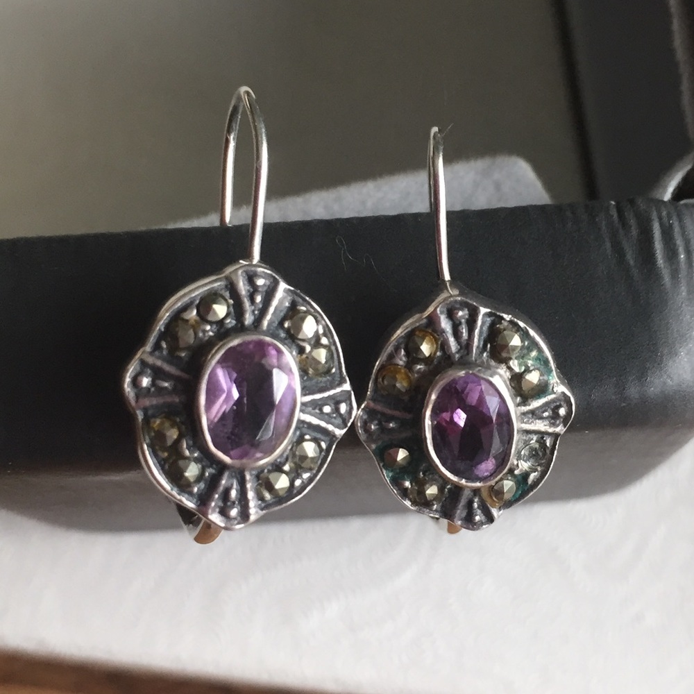 Amethyst Color Earrings with SS 925 wire backing